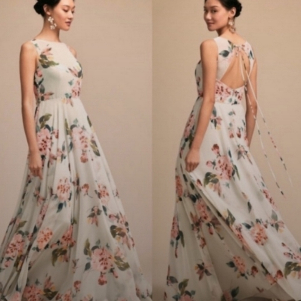 JENNY YOO LIZ FLORAL CUTOUT GOWN DRESS